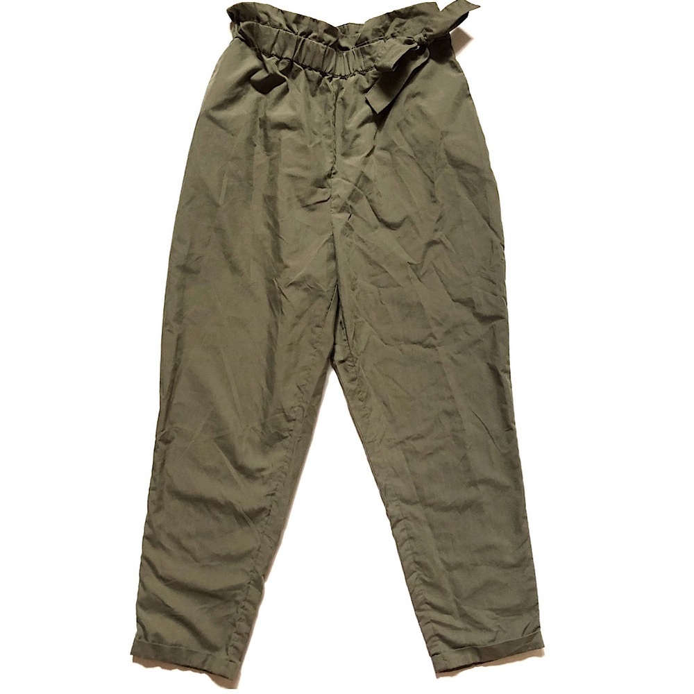 Zara High Waist Belted Paper Bag Pants